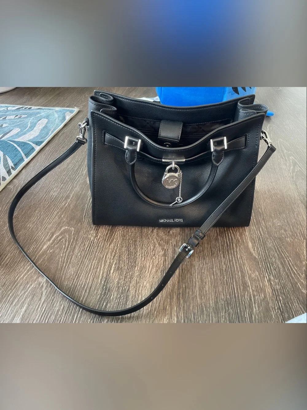 Michael Kors Black Leather Shoulder Bag with Silver Hardware
